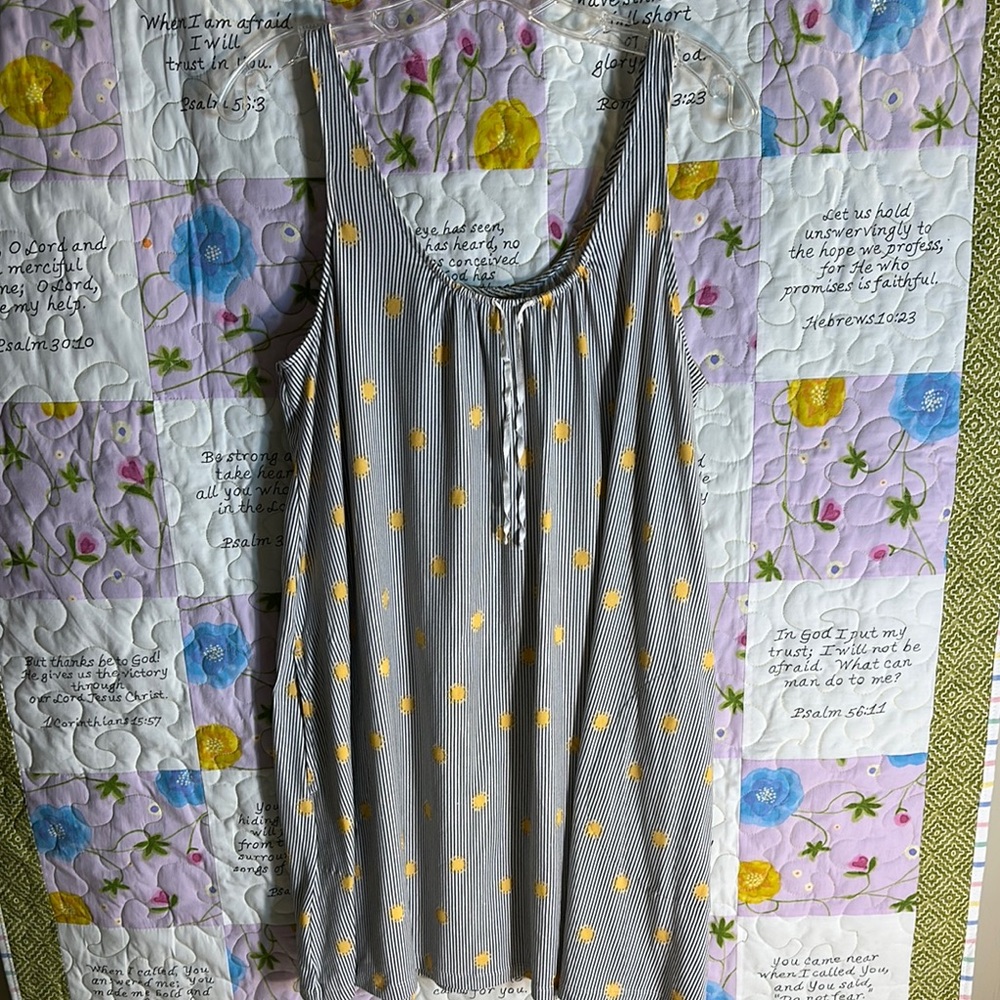 Vera Wang sun print blue pinstripe sleeveless summer Nightgown w/ pockets